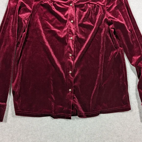 Kara and Kate Velvet Burgundy Button Down Small Shirt - Picture 3 of 10